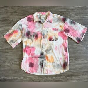 Damson Madder Organic Cotton Tie Dye Button Up Short Sleeve Shirt Size Medium